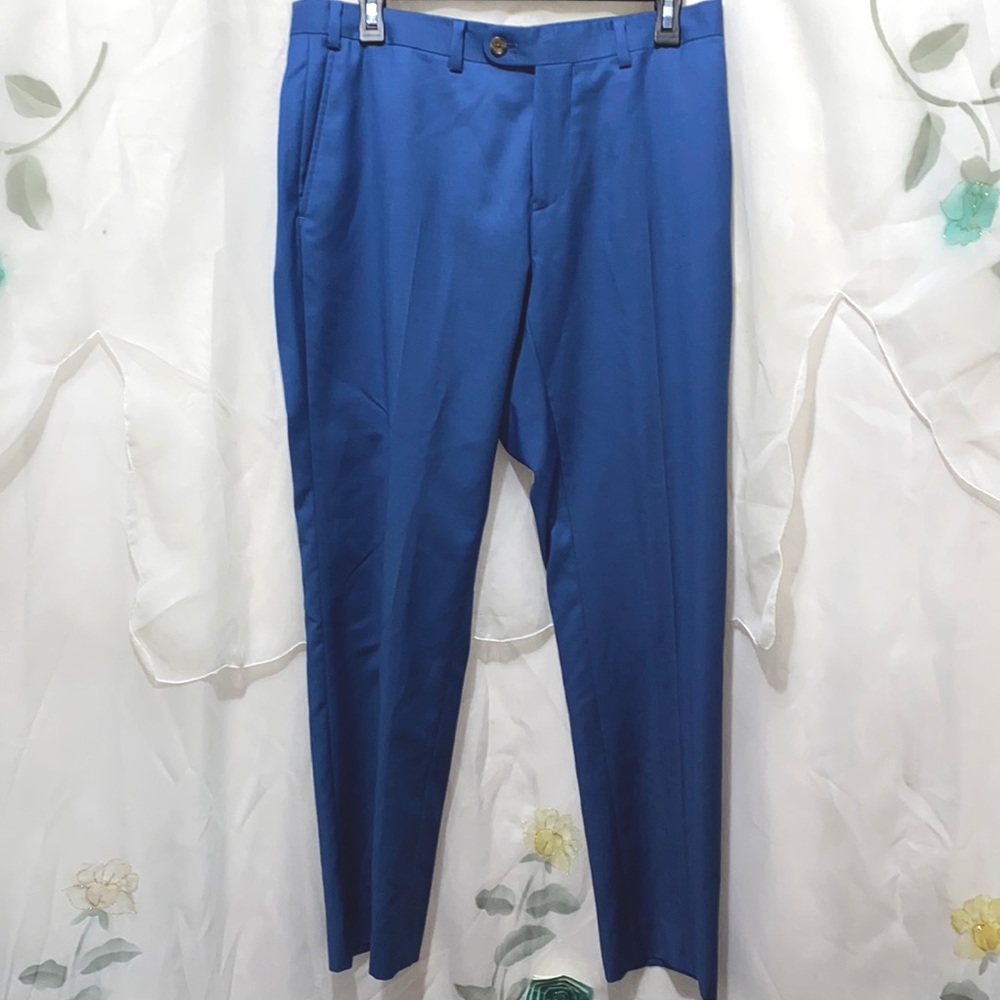 INDOCHINO TAILORED BLUE ANKLE LGTH PANTS TAPERED HEM SZ 32 1/2 Waist